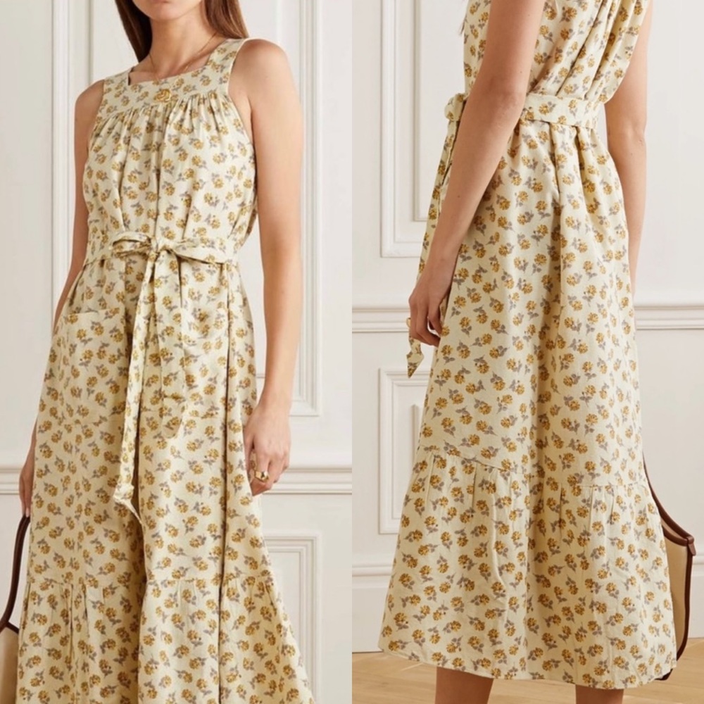 Doen Eve Raw Silk Floral Printed Midi Dress size small